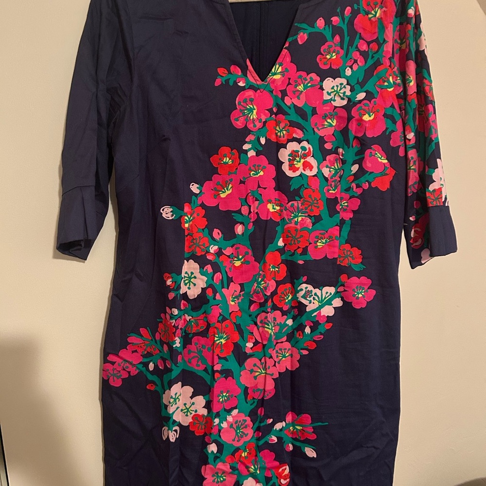 Lilly Pulitzer cherry mine Navy Dress with Pink Floral Design
